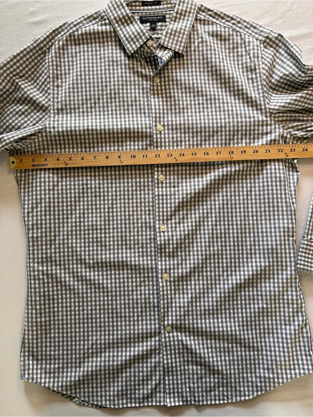 Banana Republic Grant Fit Gray Gingham Non-Iron Dress Shirt XL